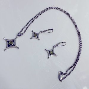 Sterling Silver & Peridot Pendant Necklace and Matching Earrings